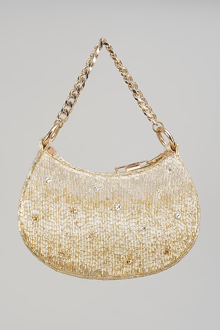 Multi-Colored Satin Hand Embroidered Mini Crescent Bag by Lovetobag at Pernia's Pop Up Shop