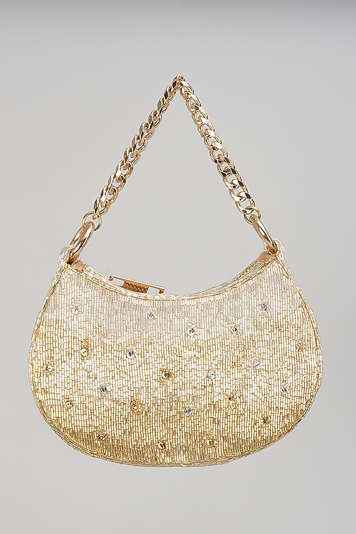 Multi-Colored Satin Hand Embroidered Mini Crescent Bag by Lovetobag at Pernia's Pop Up Shop