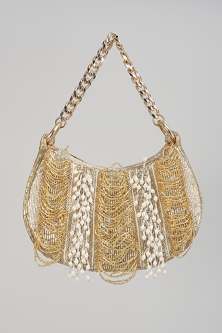 Multi-Colored Satin Hand Embroidered Mini Crescent Bag by Lovetobag at Pernia's Pop Up Shop