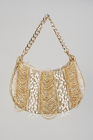 Multi-Colored Satin Hand Embroidered Mini Crescent Bag by Lovetobag