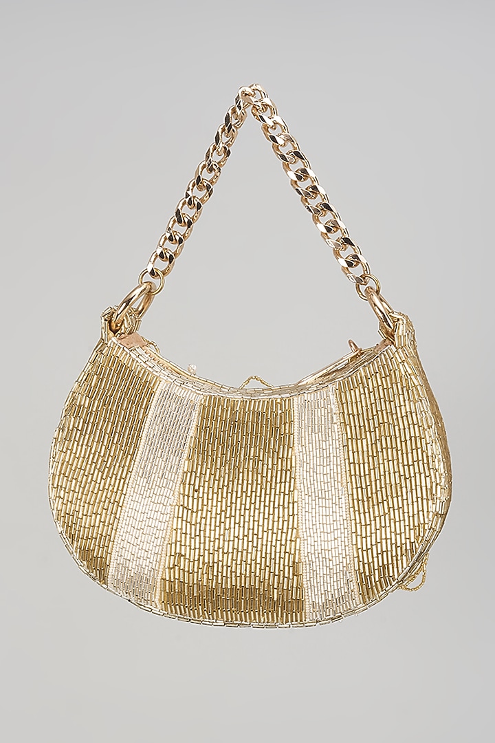 Multi-Colored Satin Hand Embroidered Mini Crescent Bag by Lovetobag at Pernia's Pop Up Shop