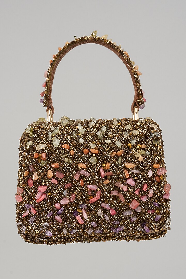 Multi-Colored Satin Stone Hand Embroidered Mini Bag by Lovetobag at Pernia's Pop Up Shop