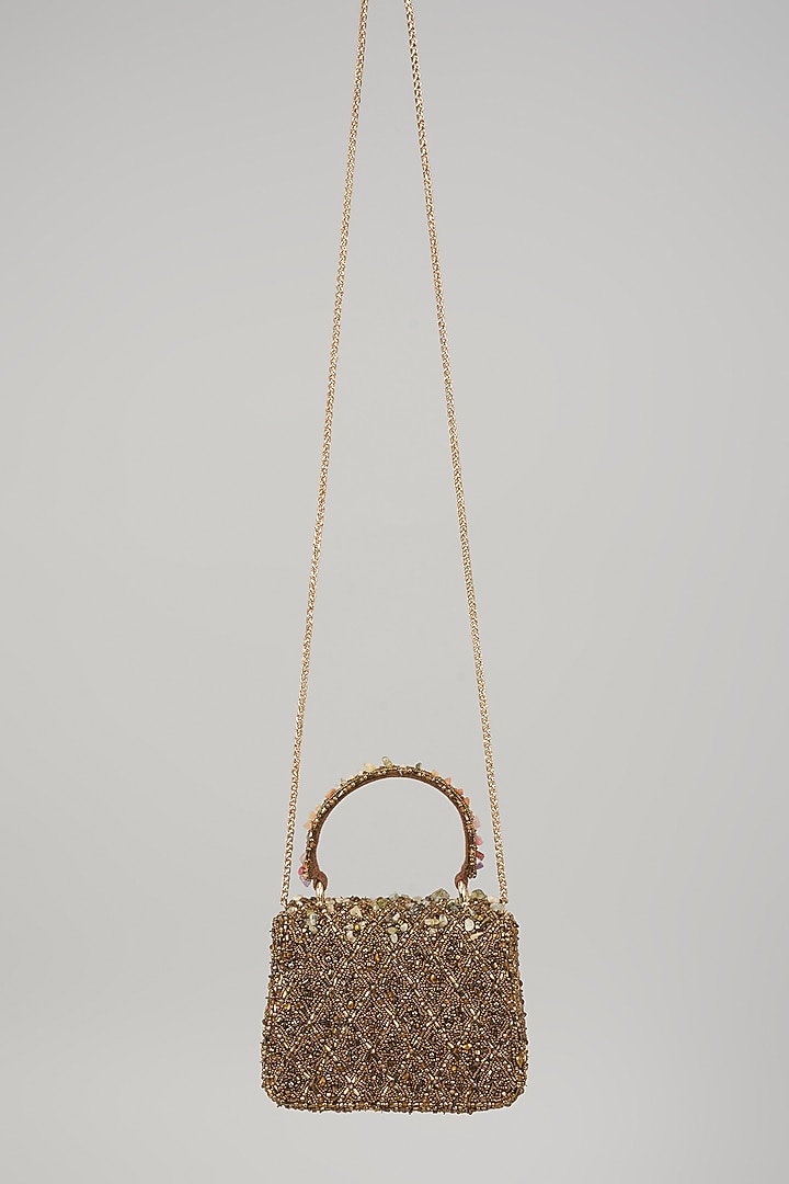 Multi-Colored Satin Stone Hand Embroidered Mini Bag by Lovetobag at Pernia's Pop Up Shop