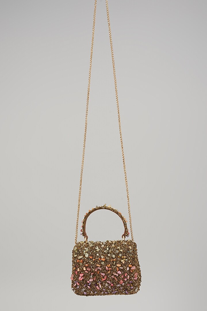 Multi-Colored Satin Stone Hand Embroidered Mini Bag by Lovetobag at Pernia's Pop Up Shop