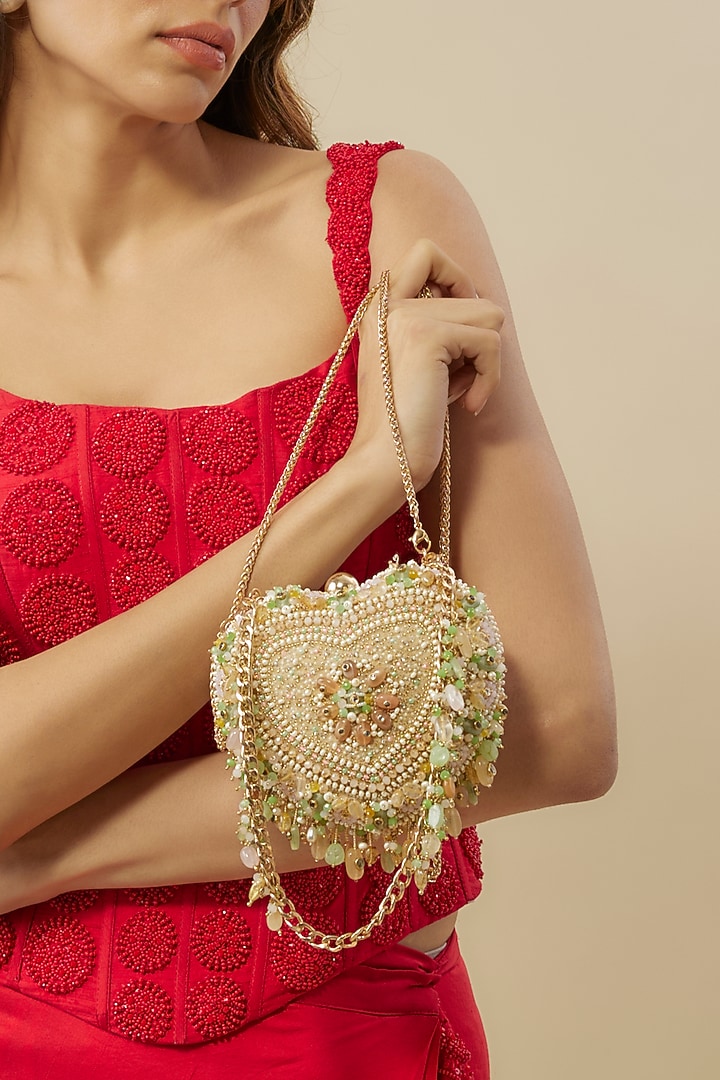 Multi-Colored Velvet Kundan & Bead Embellished Clutch by Lovetobag at Pernia's Pop Up Shop