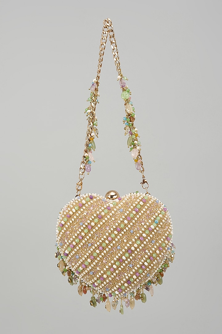 Multi-Colored Velvet Kundan & Bead Embellished Clutch by Lovetobag at Pernia's Pop Up Shop