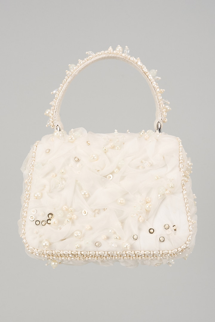 Ivory Organza Stone Hand Embroidered Mini Bag by Lovetobag at Pernia's Pop Up Shop