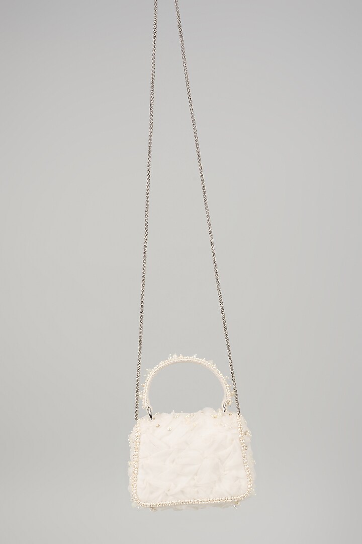 Ivory Organza Stone Hand Embroidered Mini Bag by Lovetobag at Pernia's Pop Up Shop