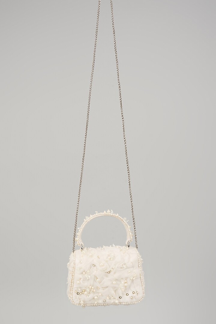Ivory Organza Stone Hand Embroidered Mini Bag by Lovetobag at Pernia's Pop Up Shop