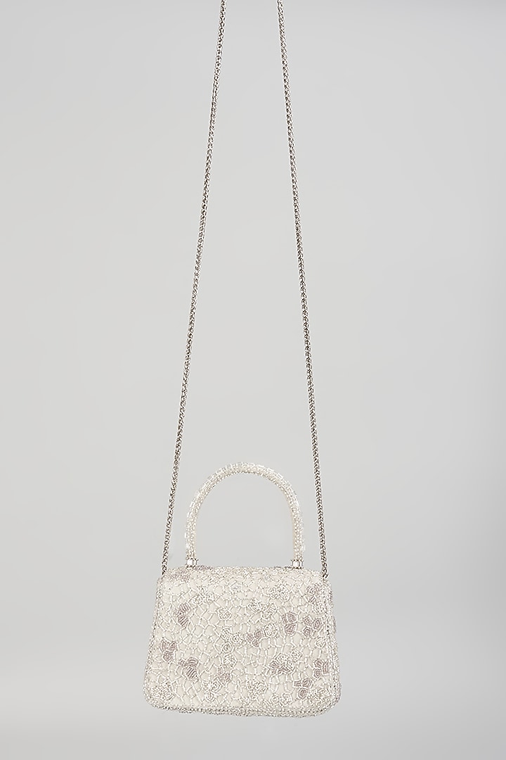 Silver Satin Embellished Trapezium Mini Bag by Lovetobag at Pernia's Pop Up Shop