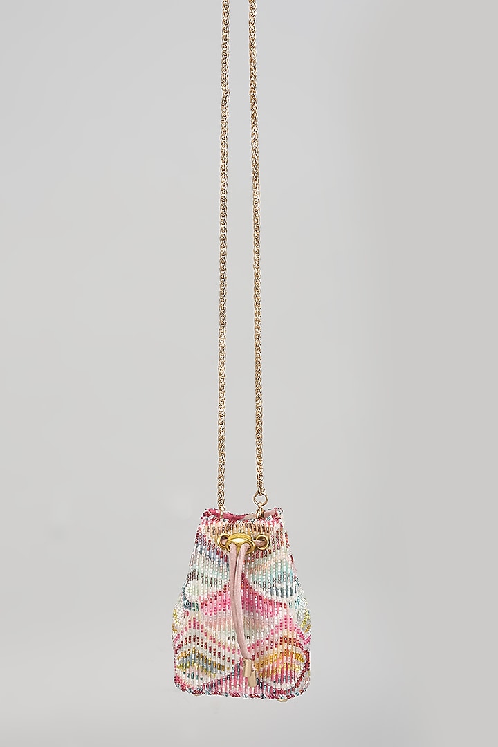 Pink Georgette Embellished Potli by Lovetobag at Pernia's Pop Up Shop