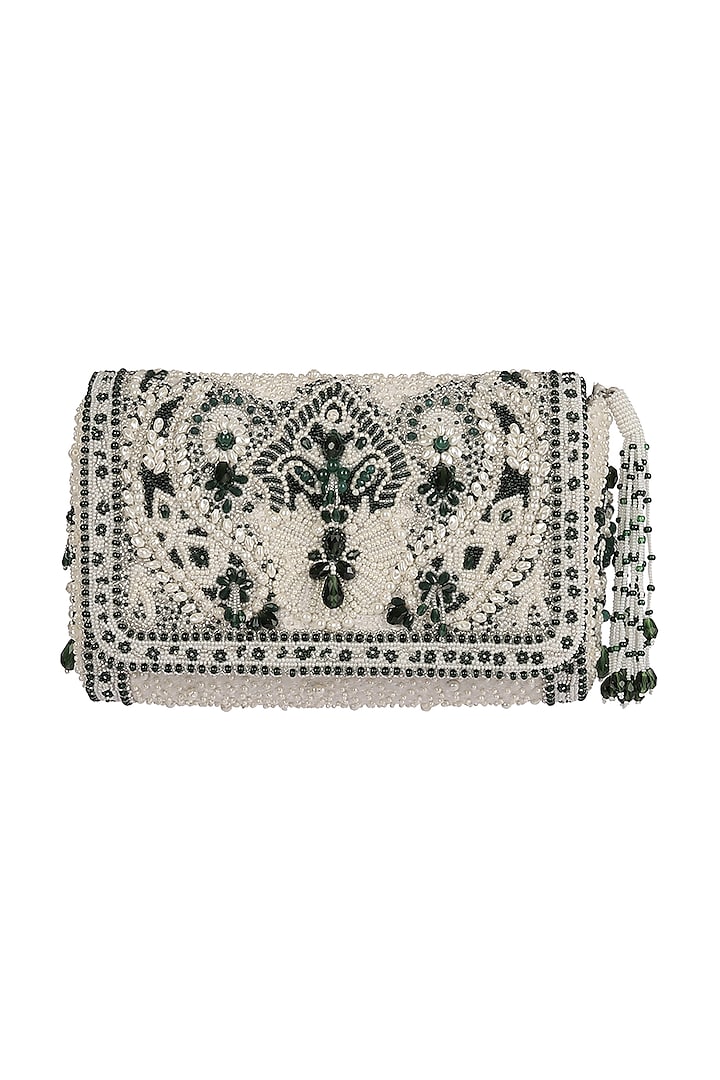 Emerald Green Embroidered Clutch by Lovetobag