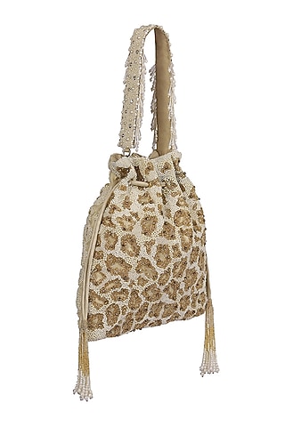 Golden Leopard Embroidered Potli by Lovetobag