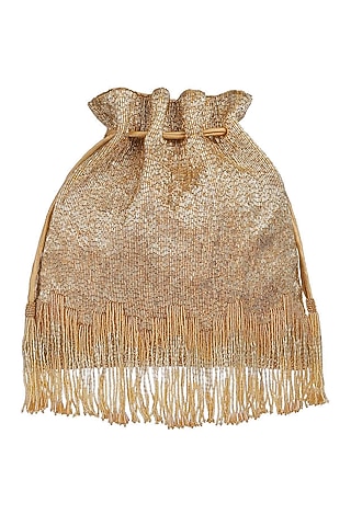 Golden Embroidered Drawstring Potli by Lovetobag
