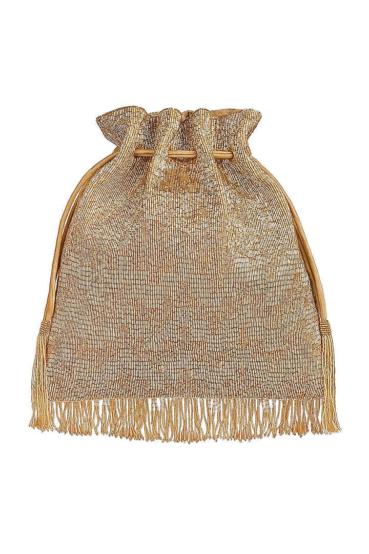 Golden Embroidered Drawstring Potli by Lovetobag at Pernia's Pop Up Shop