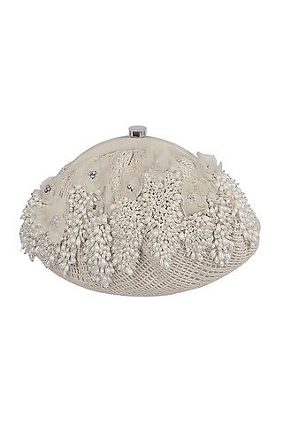 Ivory Embroidered Crochet Clutch by Lovetobag