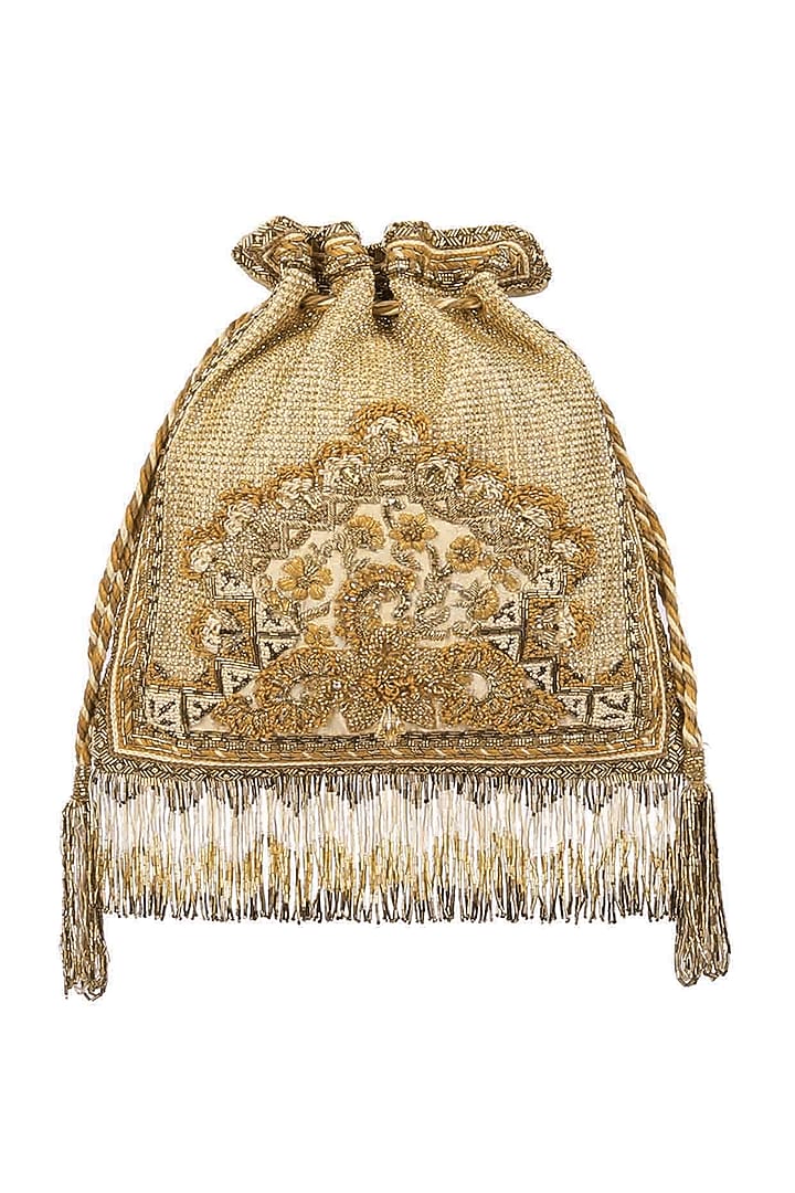 Gold Embroidered Drawstring Potli by Lovetobag at Pernia's Pop Up Shop
