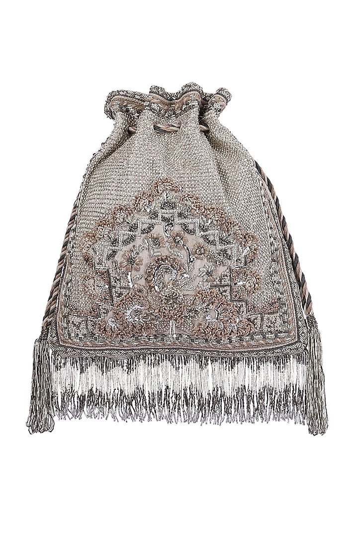 Silver Embroidered Drawstring Potli by Lovetobag at Pernia's Pop Up Shop