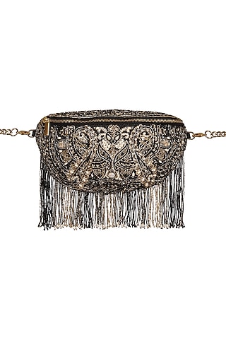 Black Embroidered Fanny Pack by Lovetobag