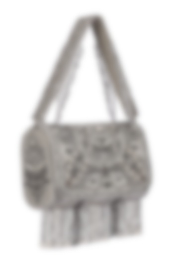 Silver Beaded Embroidered Flapover Clutch by Lovetobag