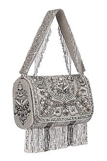 Silver Beaded Embroidered Flapover Clutch Design by Lovetobag at Pernia ...