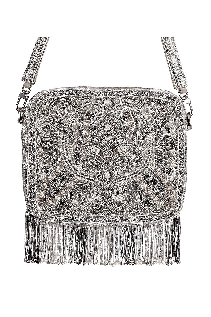 Silver Embroidered Crossbody Bag by Lovetobag