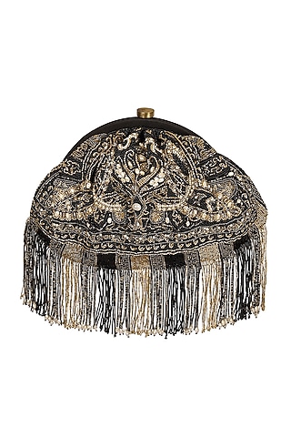 Black Embroidered Clutch by Lovetobag