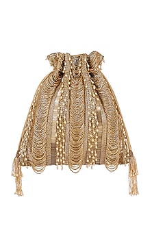 Golden Embroidered Potli With Drawstrings by Lovetobag-POPULAR PRODUCTS AT STORE