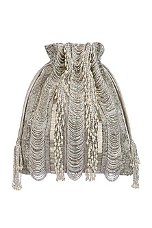 Silver Embroidered Potli With Drawstrings by Lovetobag-POPULAR PRODUCTS AT STORE