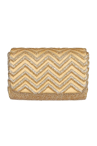 Champagne Embroidered Flapover Clutch by Lovetobag