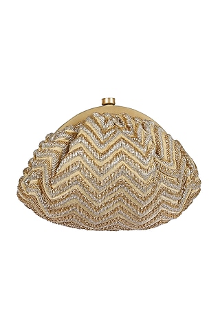 Champagne Chevron Embroidered Clutch by Lovetobag