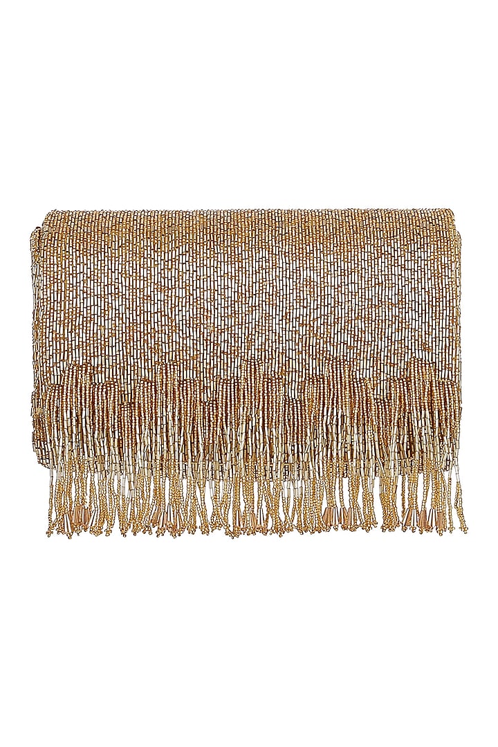 Golden Crystal Embroidered Flapover Clutch by Lovetobag