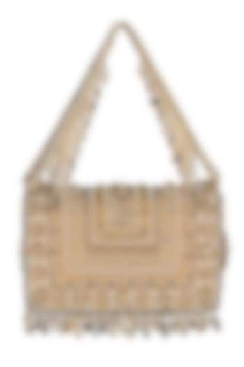 Gold Hand Embroidered Flapover Clutch With Handle by Lovetobag at Pernia's Pop Up Shop