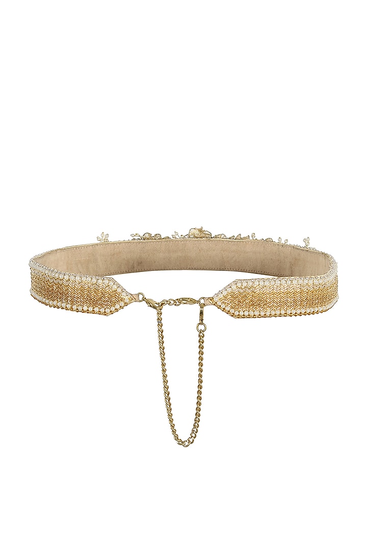 Silver Satin Pearls Embellished Waist Belt by Lovetobag at Pernia's Pop Up Shop