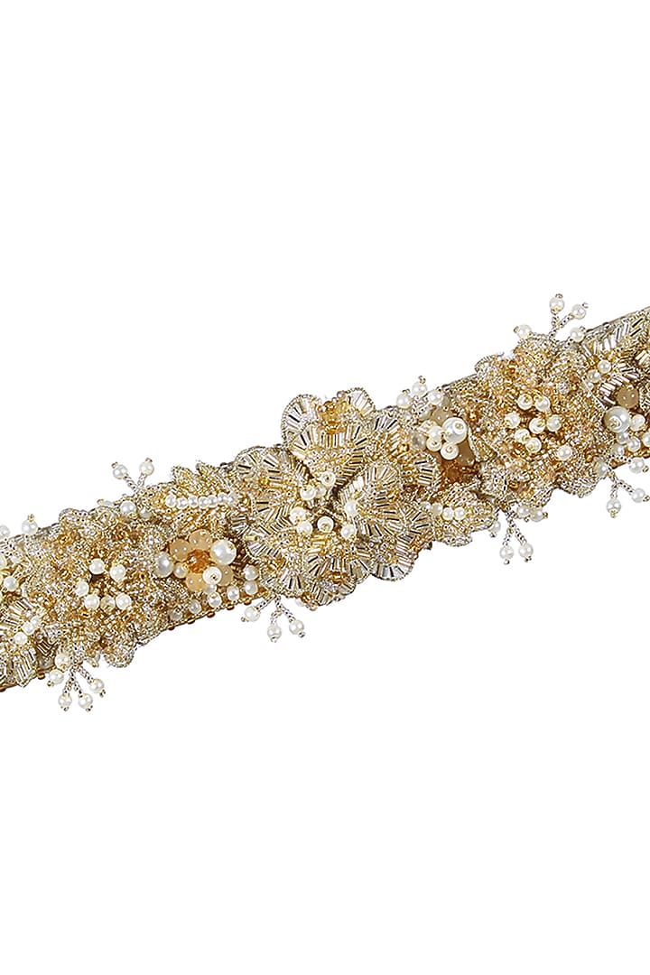 Silver Satin Pearls Embellished Waist Belt by Lovetobag at Pernia's Pop Up Shop