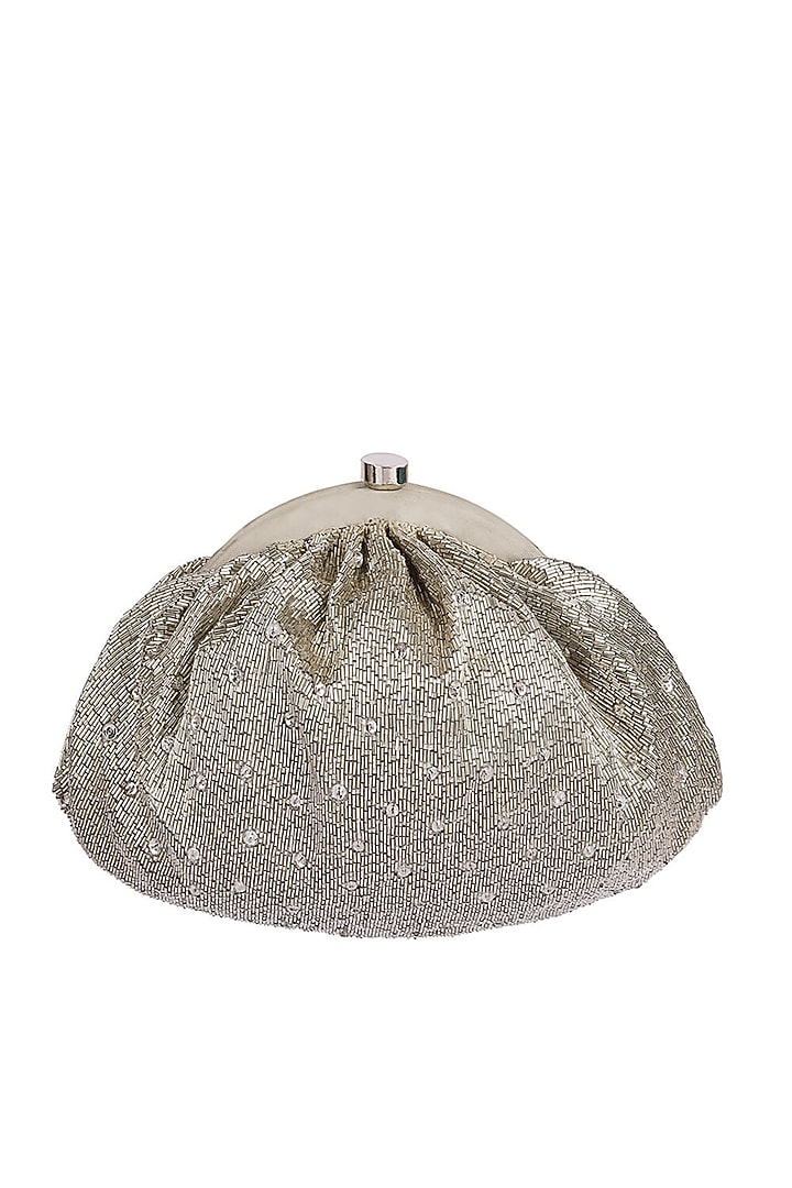 Silver Satin Embroidered Pouch by Lovetobag at Pernia's Pop Up Shop