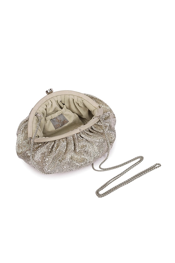 Silver Satin Embroidered Pouch by Lovetobag at Pernia's Pop Up Shop