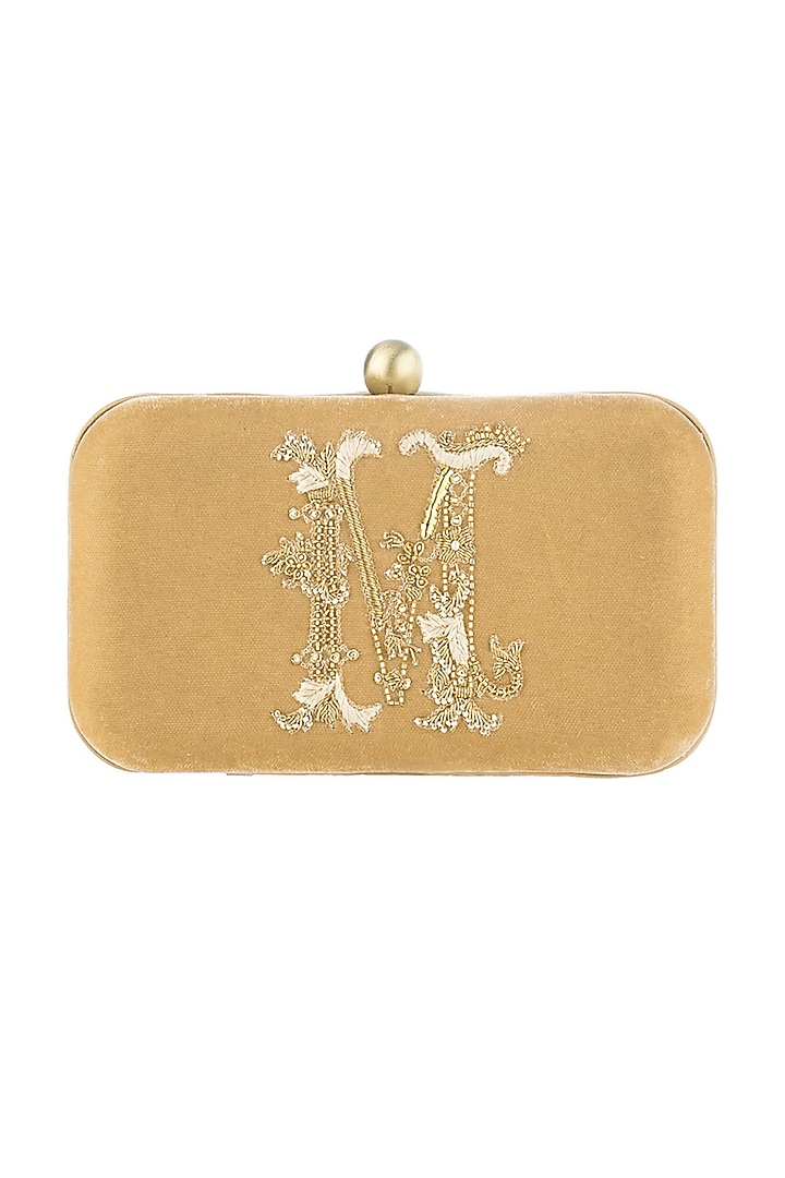 Champagne Beige Hand Embroidered Monogram Bag by Lovetobag at Pernia's Pop Up Shop
