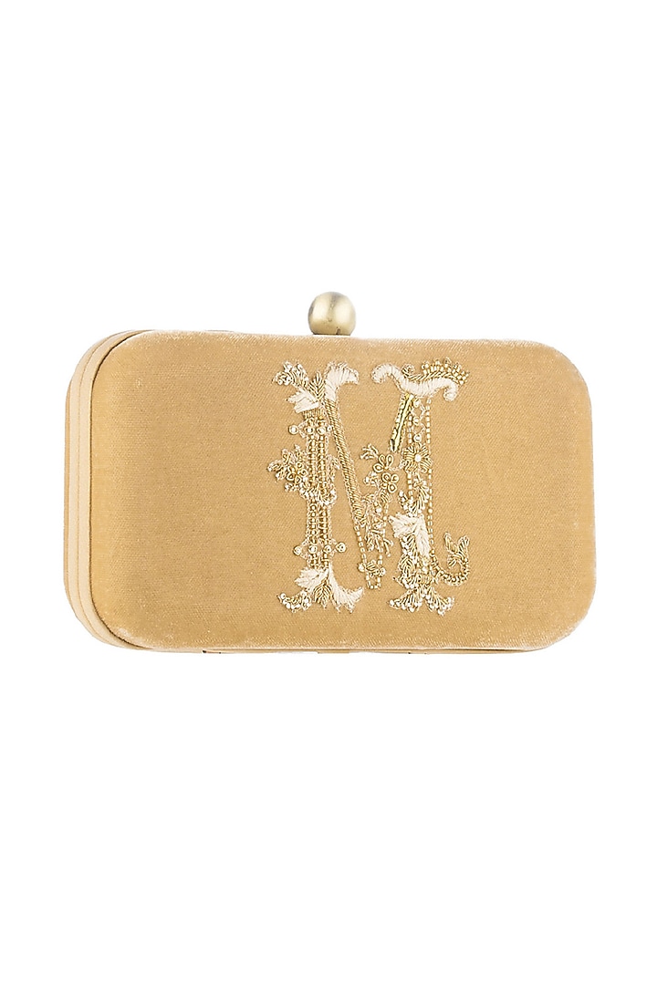 Champagne Beige Hand Embroidered Monogram Bag by Lovetobag at Pernia's Pop Up Shop