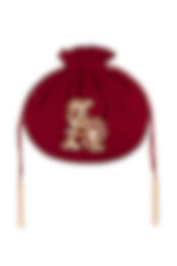 Ruby Red Hand Embroidered Monogram Potli by Lovetobag at Pernia's Pop Up Shop