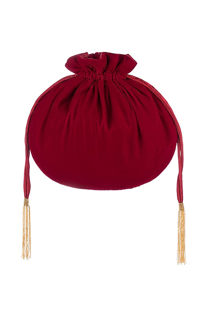 Ruby Red Hand Embroidered Monogram Potli by Lovetobag at Pernia's Pop Up Shop