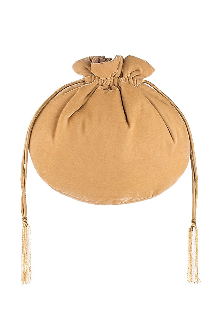 Champagne Beige Hand Embroidered Monogram Potli by Lovetobag at Pernia's Pop Up Shop