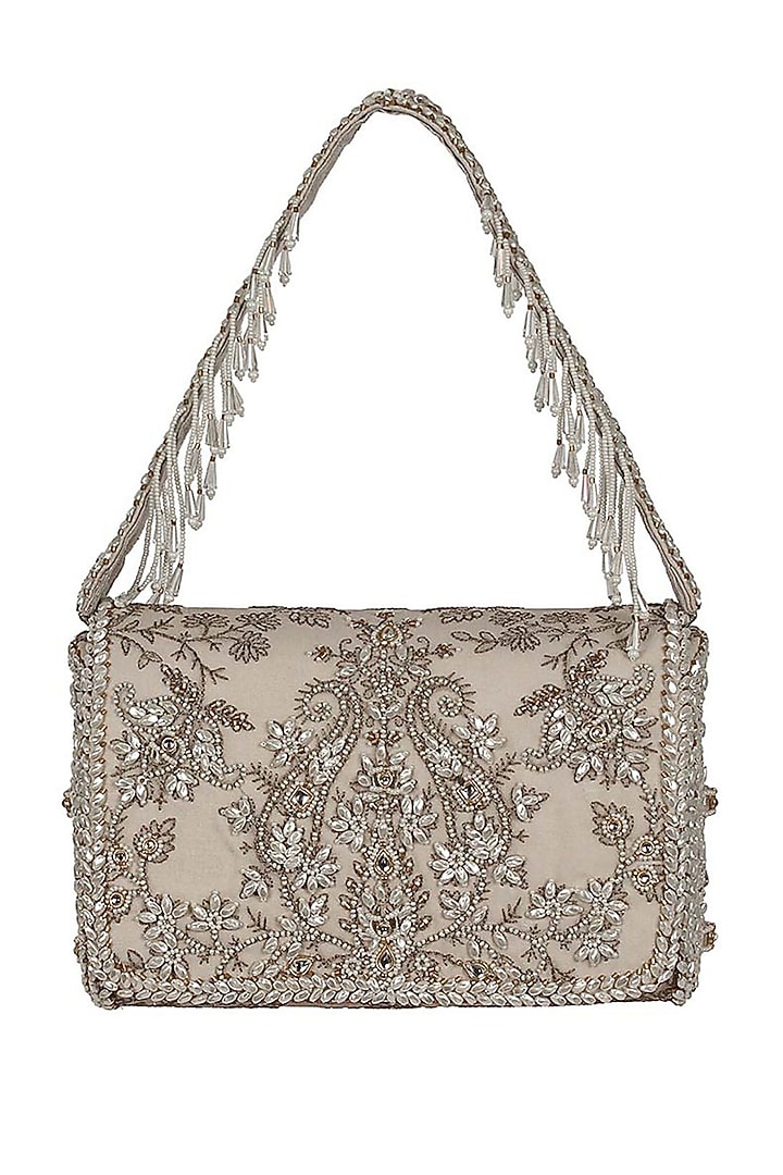 Jasper Grey Embroidered Clutch Bag by Lovetobag at Pernia's Pop Up Shop