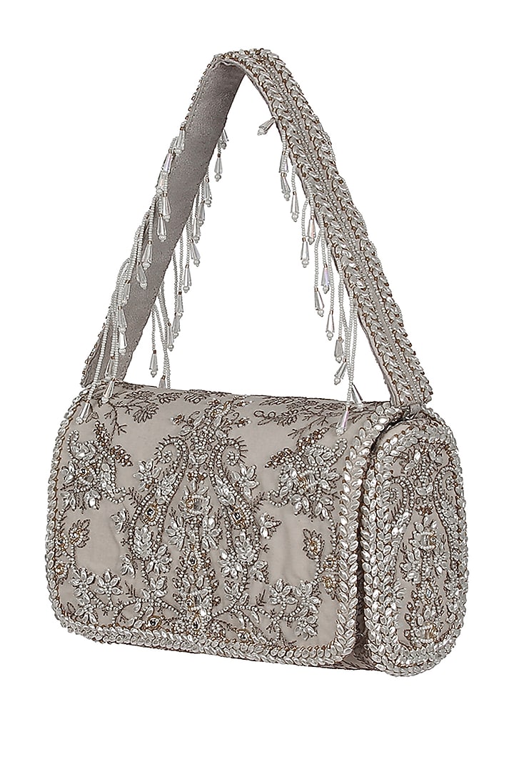 Jasper Grey Embroidered Clutch Bag by Lovetobag at Pernia's Pop Up Shop