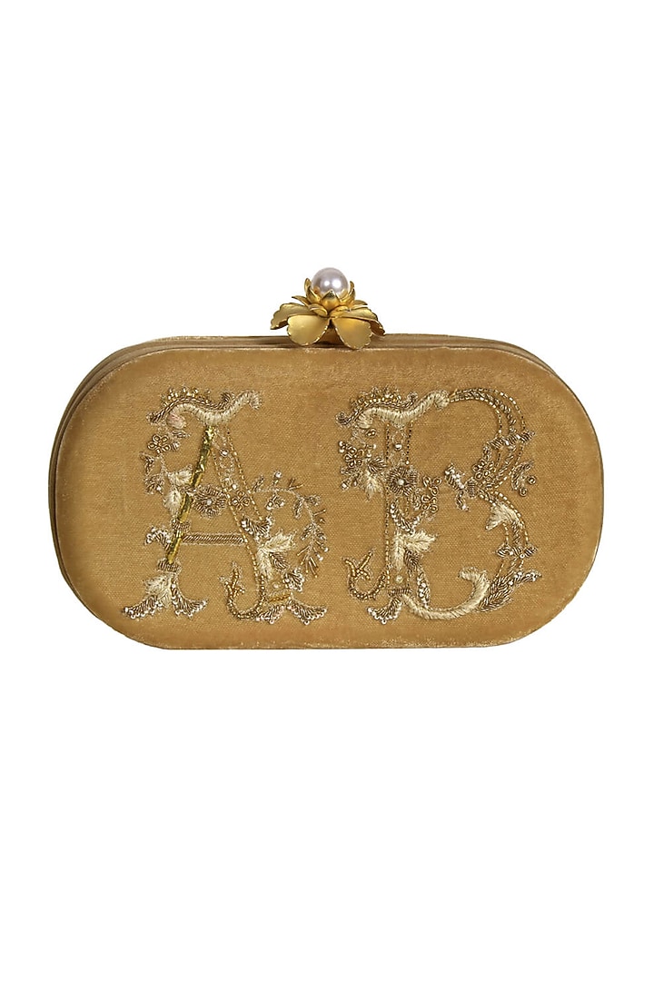 Champagne Beige Embroidered Monogram Clutch Bag by Lovetobag at Pernia's Pop Up Shop
