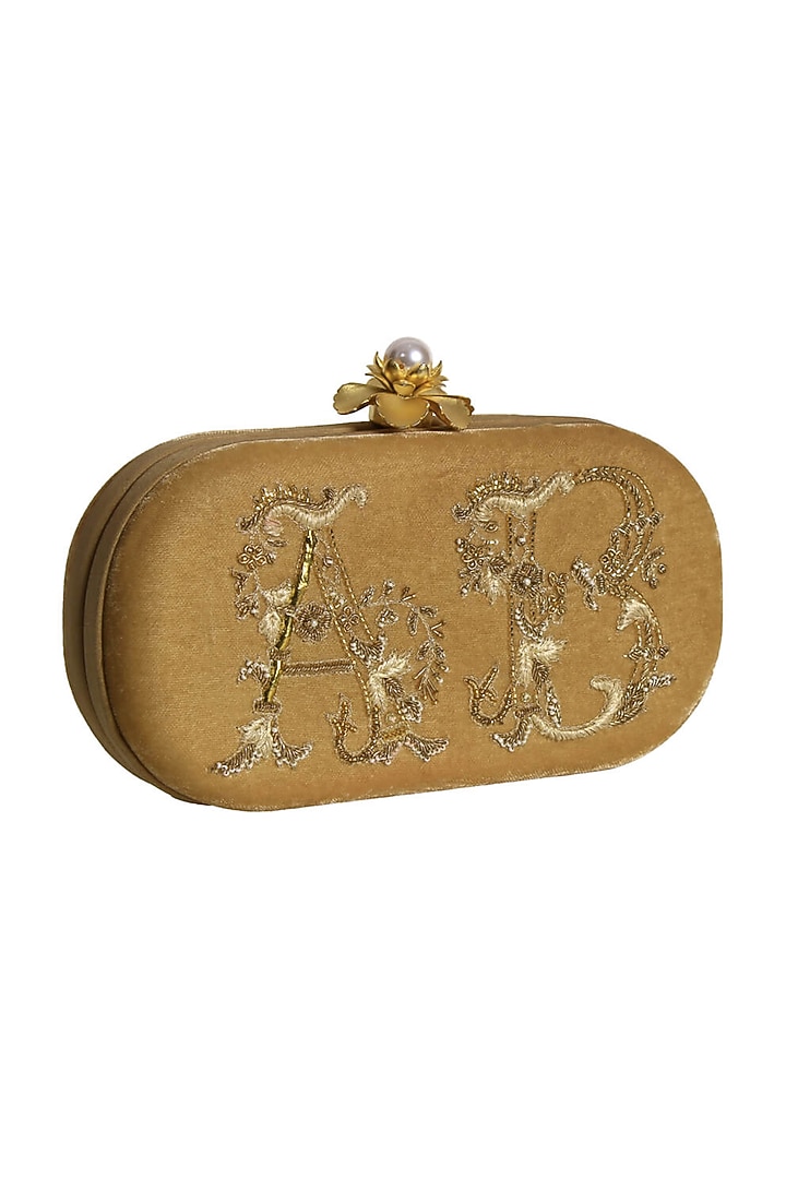 Champagne Beige Embroidered Monogram Clutch Bag by Lovetobag at Pernia's Pop Up Shop