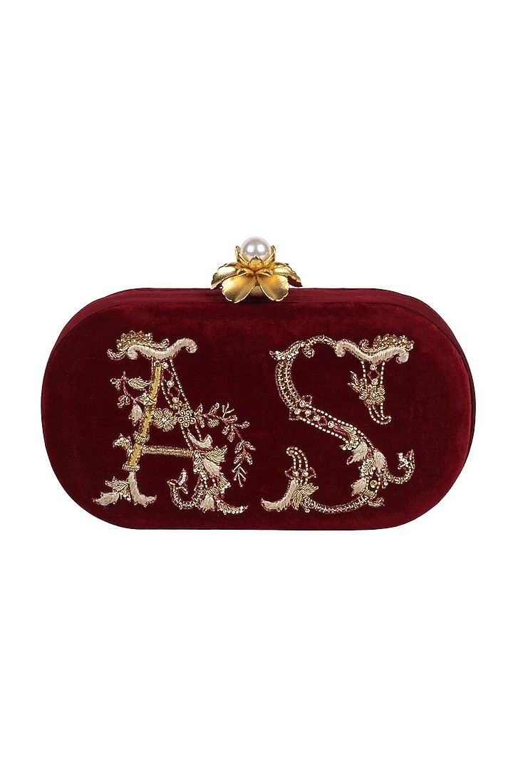 Ruby Red Embroidered Monogram Clutch Bag by Lovetobag at Pernia's Pop Up Shop