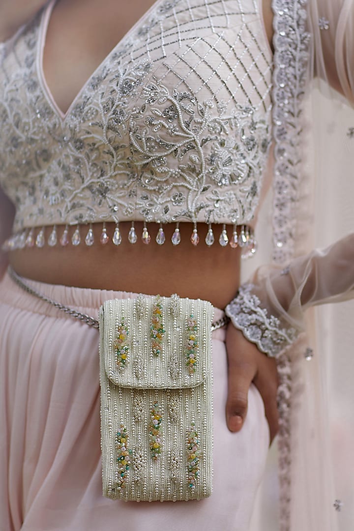 Pristine Ivory Embellished Phone Pouch by Lovetobag at Pernia's Pop Up Shop