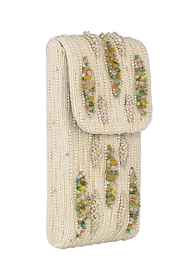 Pristine Ivory Embellished Phone Pouch by Lovetobag at Pernia's Pop Up Shop