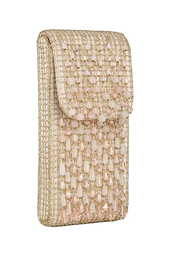 Rose Quartz Pink Embroidered Phone Pouch by Lovetobag at Pernia's Pop Up Shop
